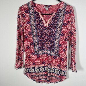 Lucky Brand Women's LS Navy Red Floral Top Small Casual!